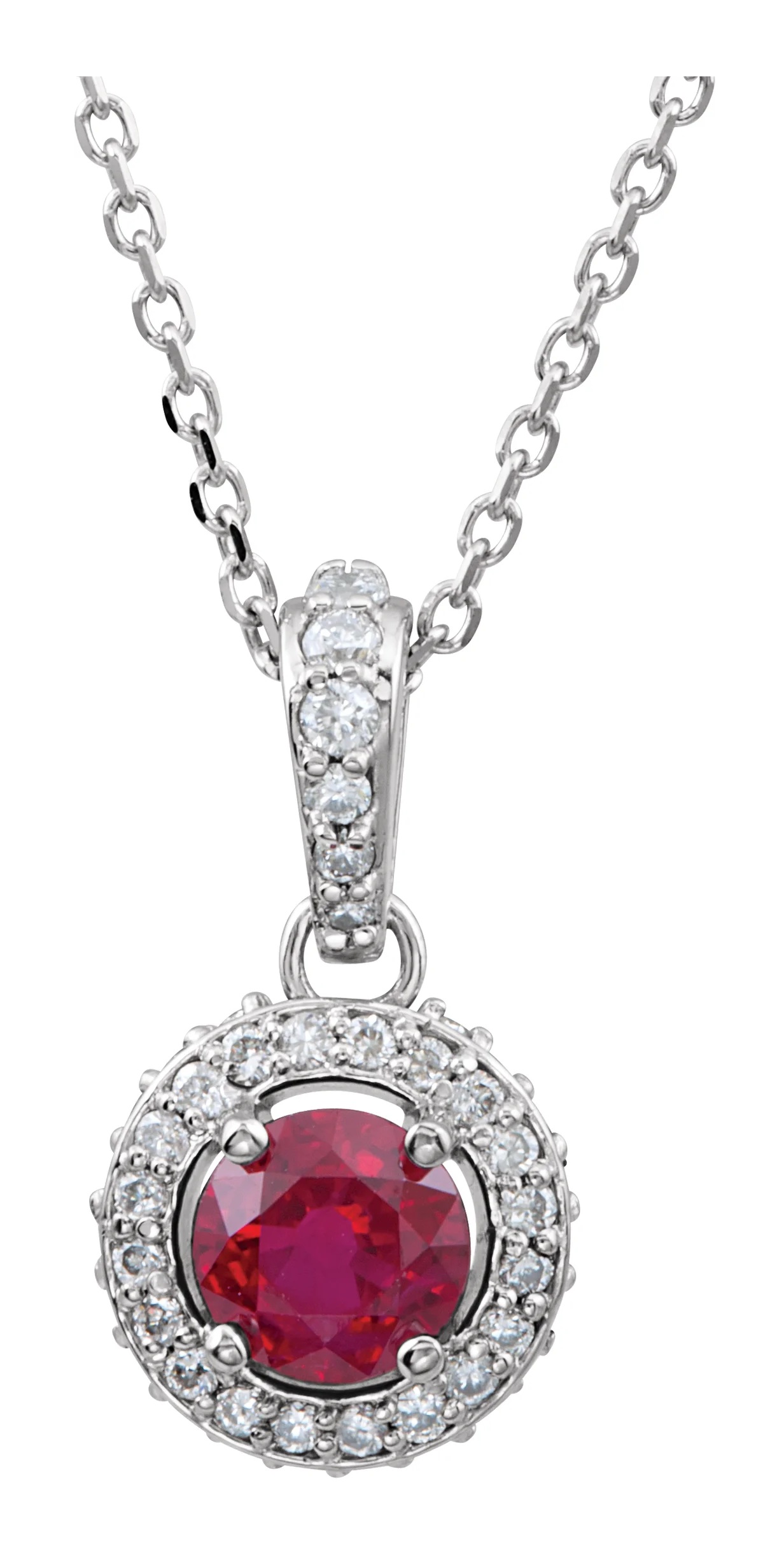 Ruby and Diamond Entourage 14k White Gold Pendant Necklace, 18