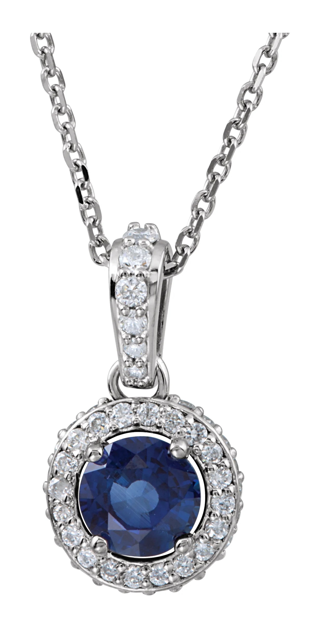 Blue Sapphire and Diamond Entourage 14k White Gold Pendant Necklace, 18