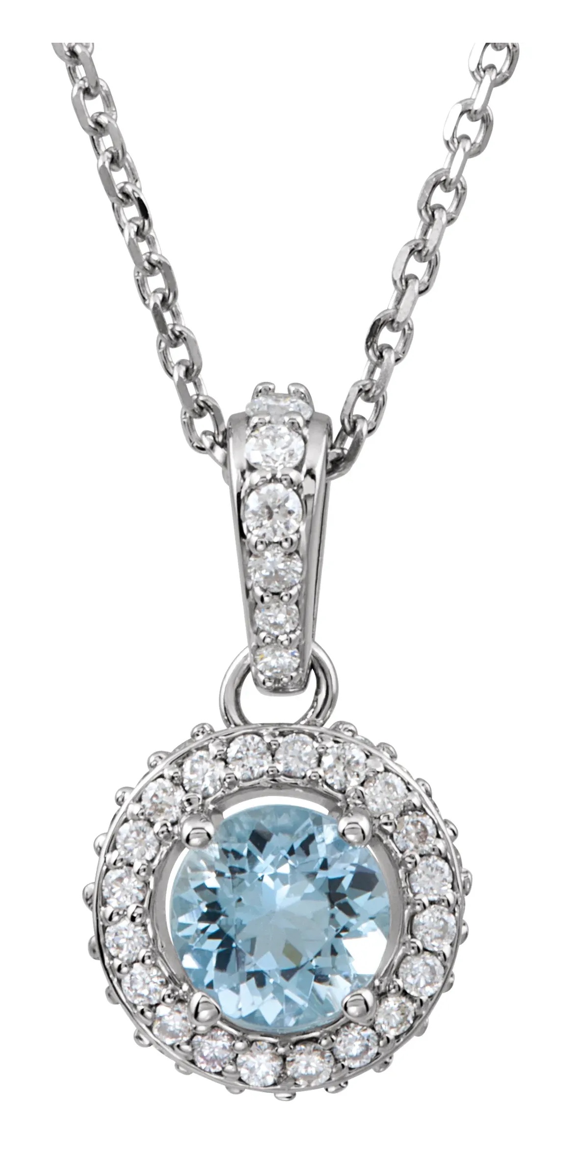 Aquamarine and Diamond Entourage 14k White Gold Pendant Necklace, 18