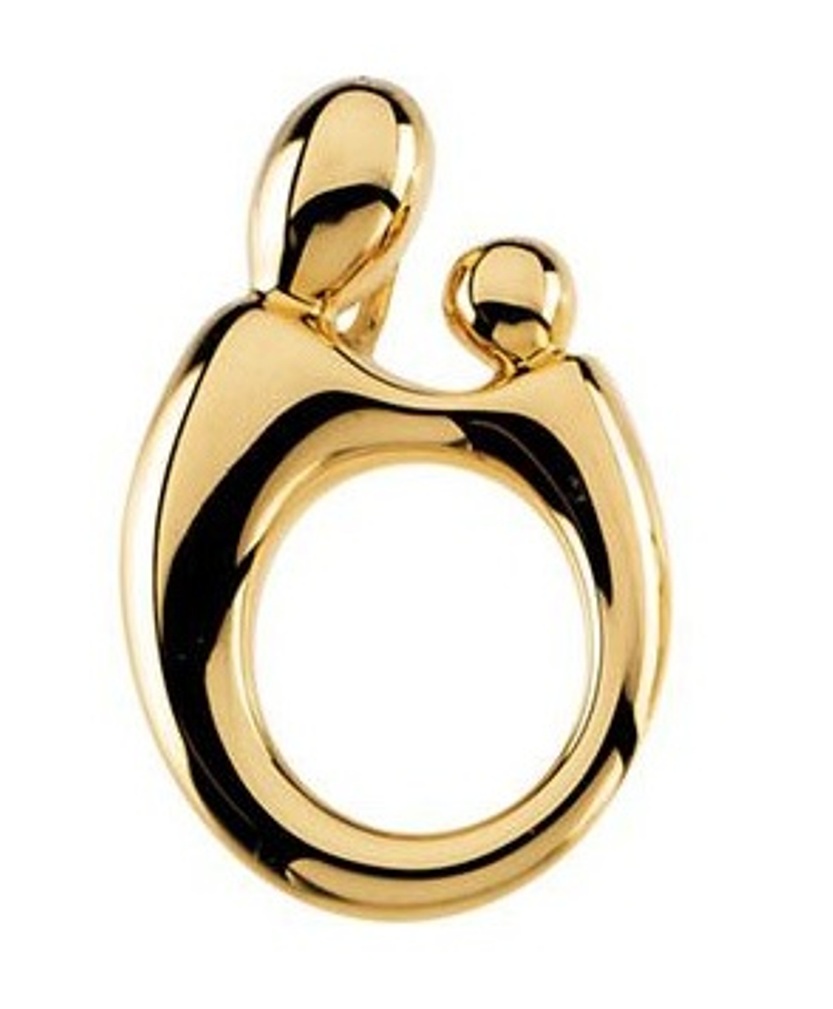 14k Yellow Gold Mother and Child Hollow Back Pendant