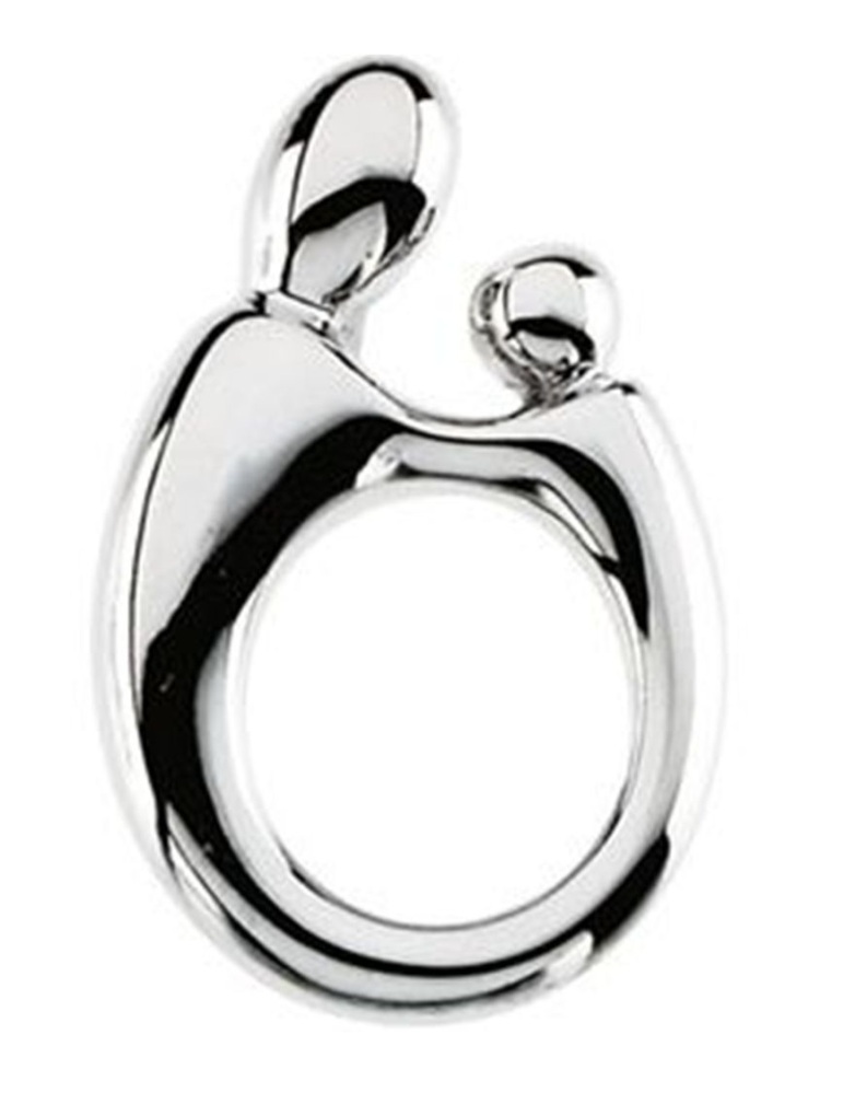 14k White Gold Mother and Child Hollow Back Pendant