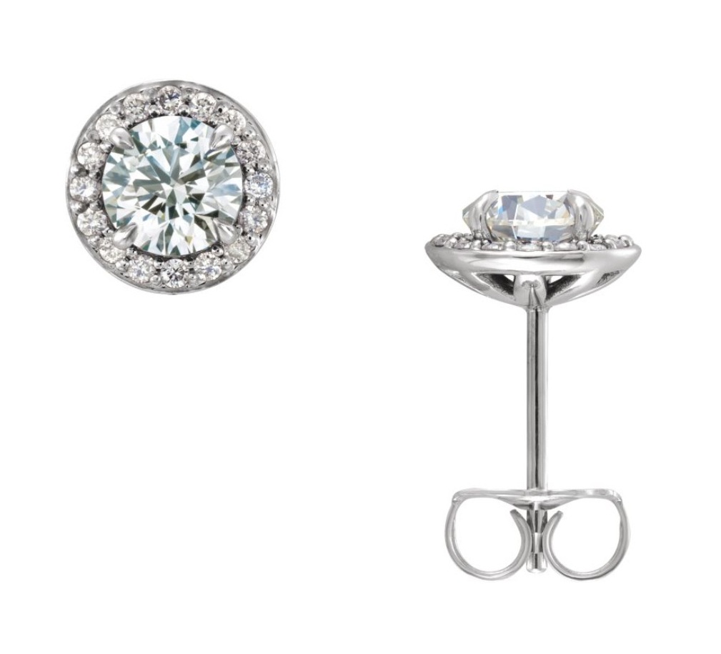 Diamond Halo-Style Earrings, Rhodium-Plated 14k White Gold