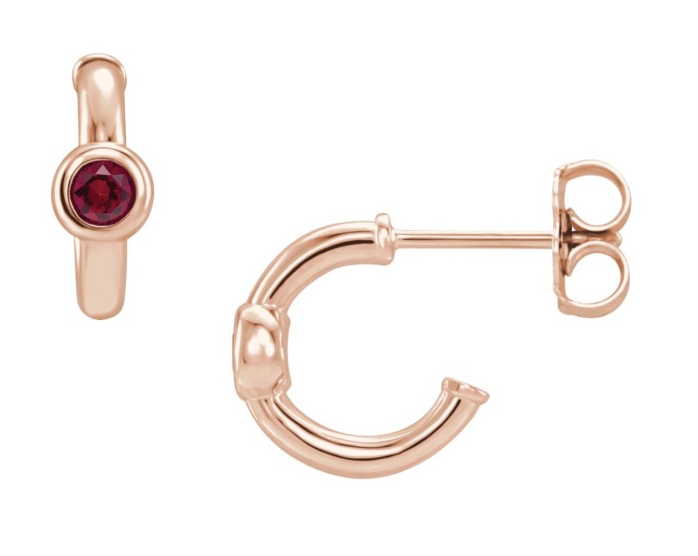 Chatham Created Ruby J-Hoop Earrings, Rhodium-Plated 14k Rose Gold