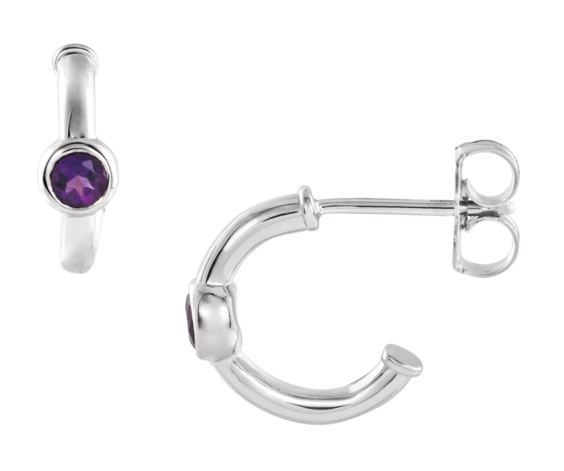 Sterling Silver Amethyst Hoop Earrings