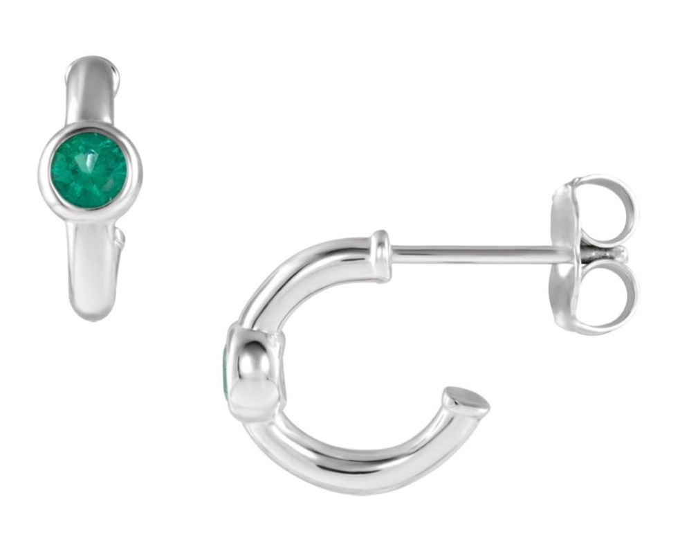 Sterling Silver Emerald Hoop Earrings