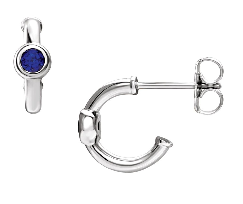 Sterling Silver Blue Sapphire Hoop Earrings