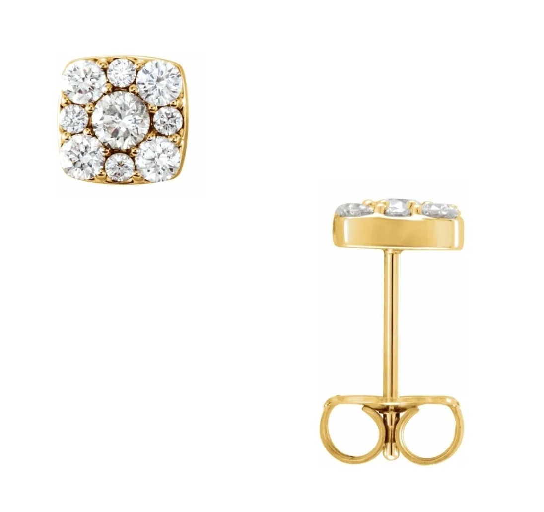 Diamond Square Cluster Earrings, 14k Yellow Gold 
