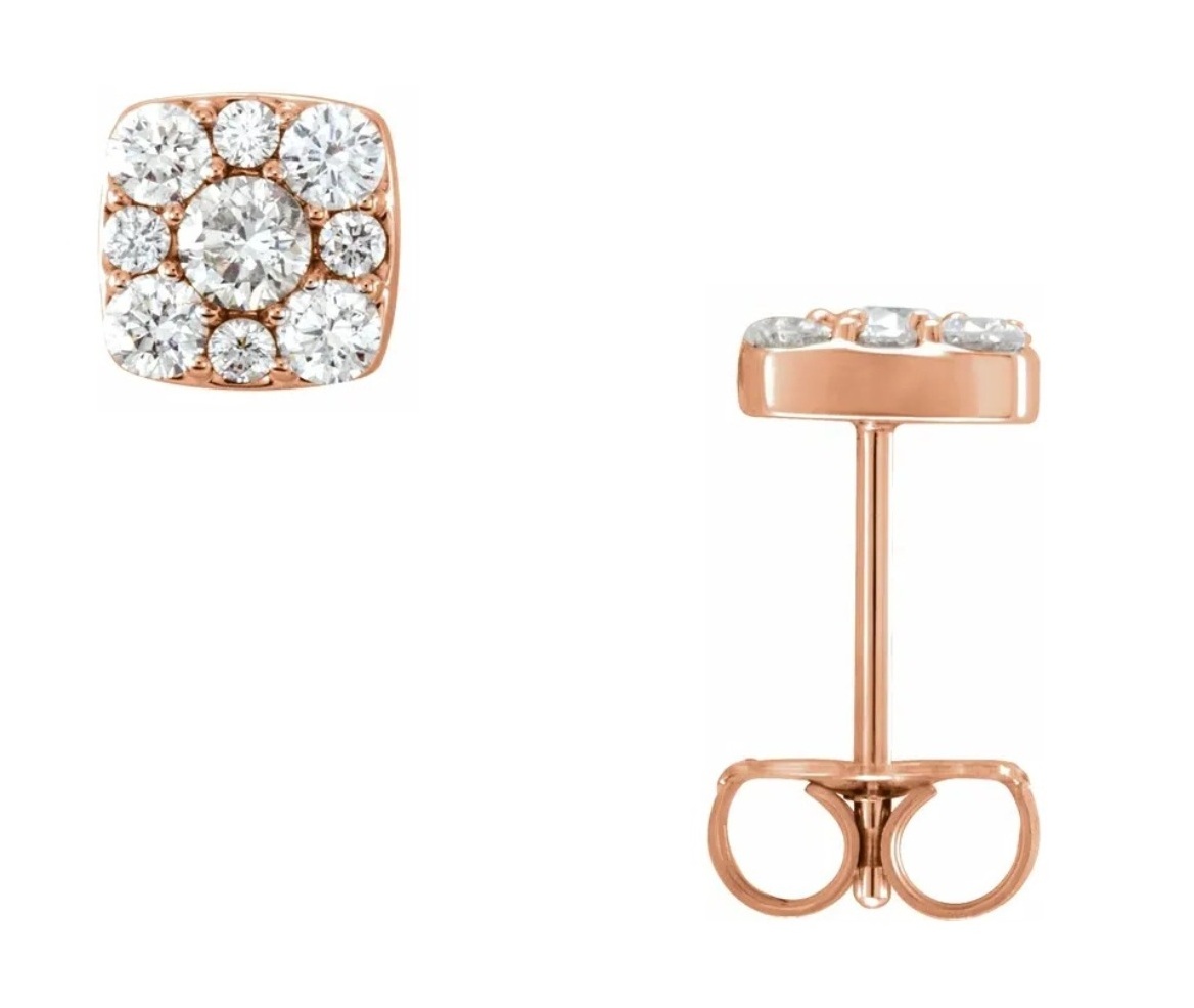 Diamond Square Cluster Earrings, 14k Rose Gold 
