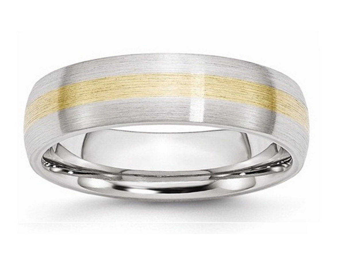 Satin Brushed Cobalt 14k yellow Gold Inlay 6mm Wedding Band