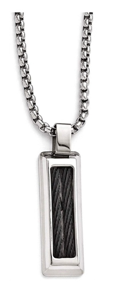 Edward Mirell Titanium and Black Memory Cable with Stainless Steel Pendant Necklace, 20