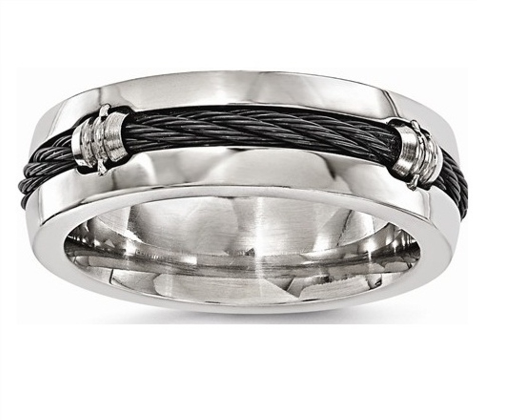  Edward Mirell  Polished Grey Titanium and Cable 7mm Band