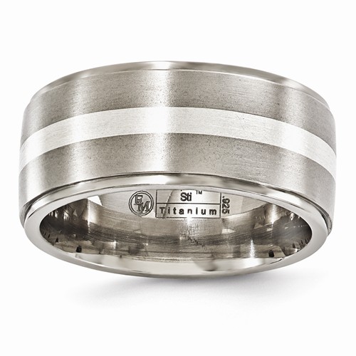 Edward Mirell Brushed and Polished Titanium  With Sterling Silver Ridged Edge 10mm Two-Tone Wedding Band