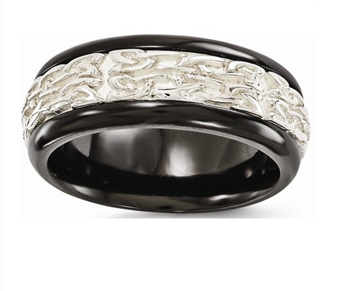 Edward Mirell Black Titanium With Sterling Silver Casted 9mm Wedding Band