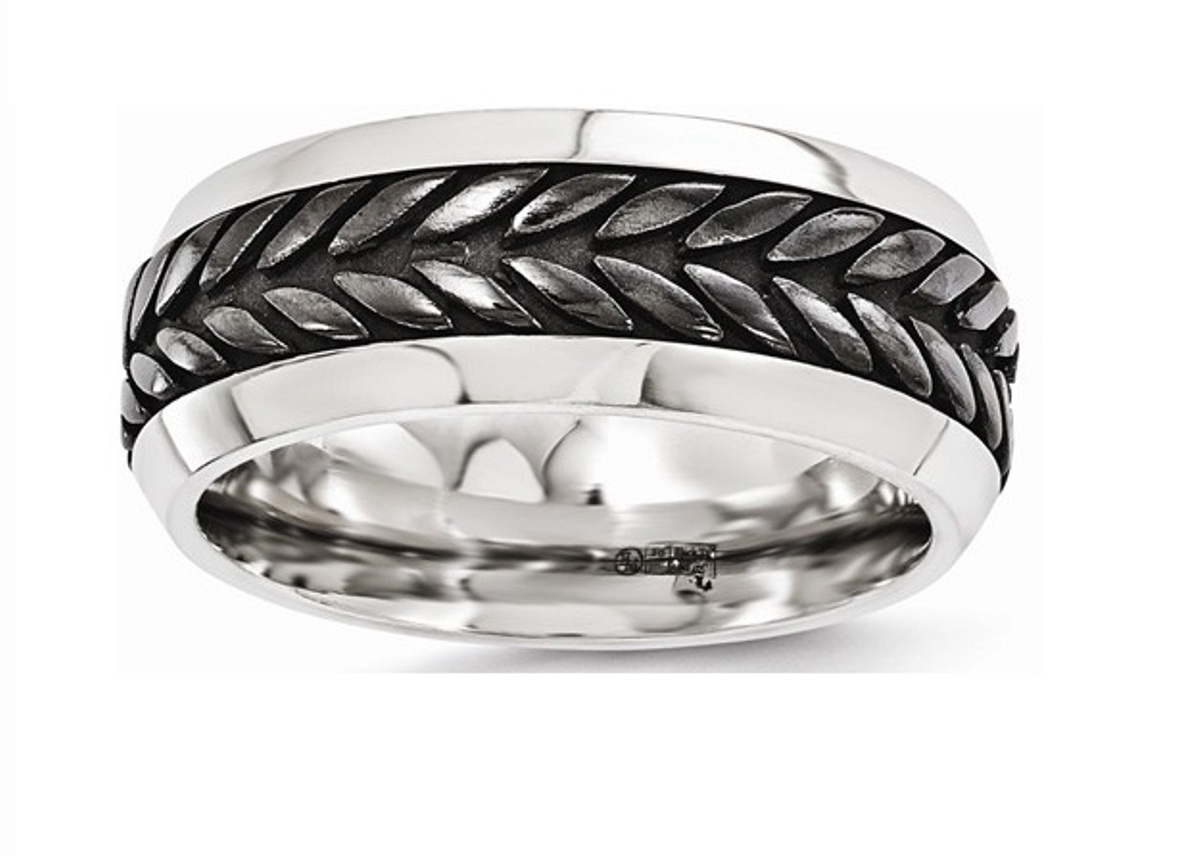 Edward Mirell Stainless Steel and Black Titanium Beveled Edge Casted 9mm Wedding Bands