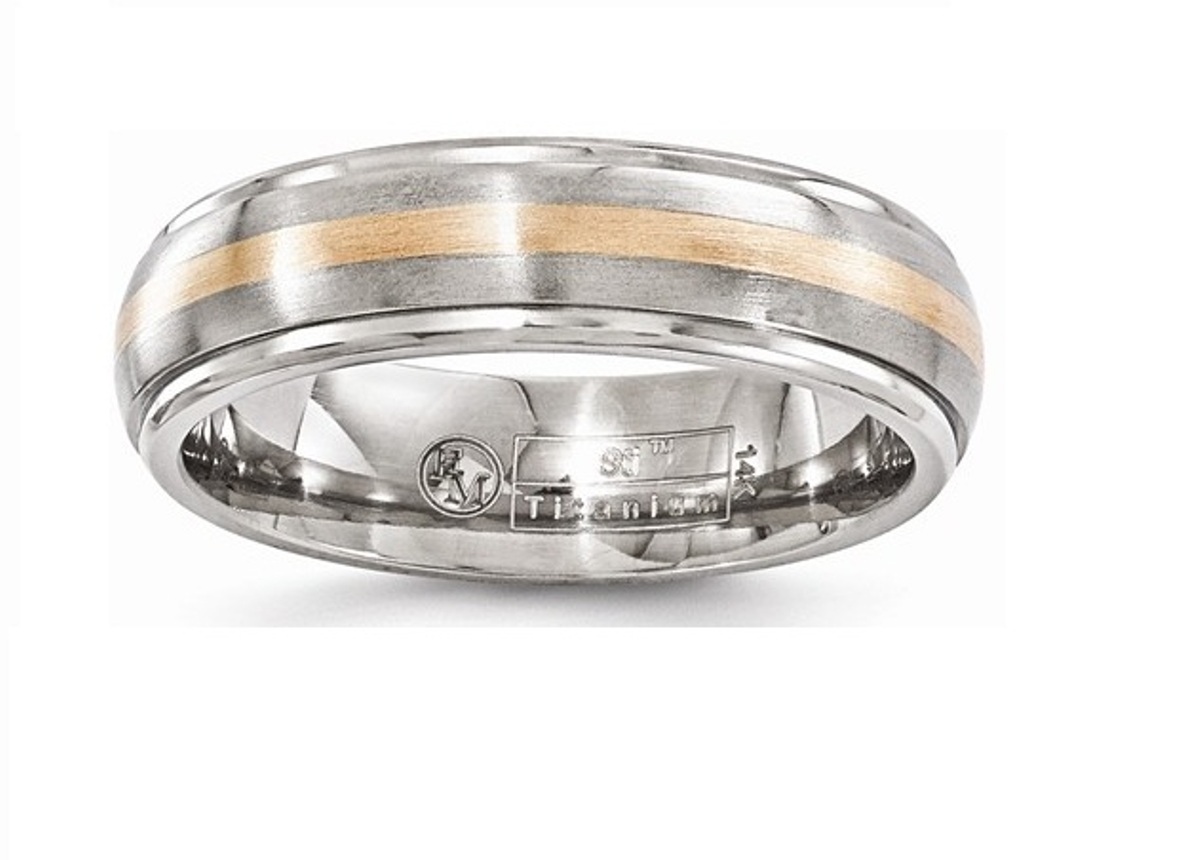 Edward Mirell Brushed Titanium and 14k Rose Gold 6mm Wedding Bands