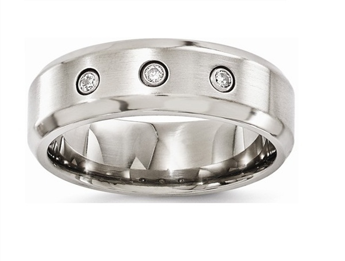 Edward Mirell Brushed Titanium Beveled Diamond With 7 mm Sterling Silver Bezel Wedding Bands