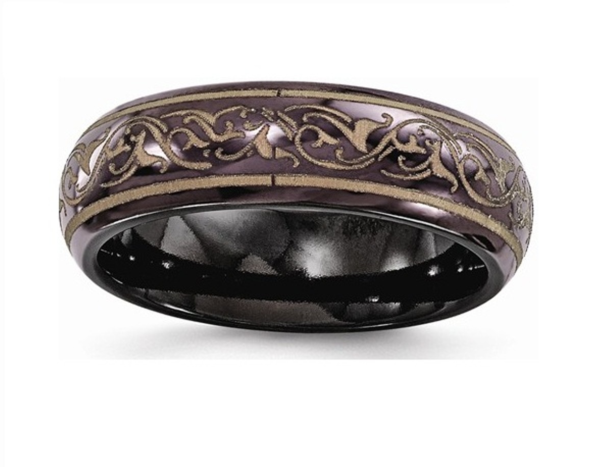 Edward Mirell Polished Black Titanium Copper Color 6mm Domed  Wedding Bands