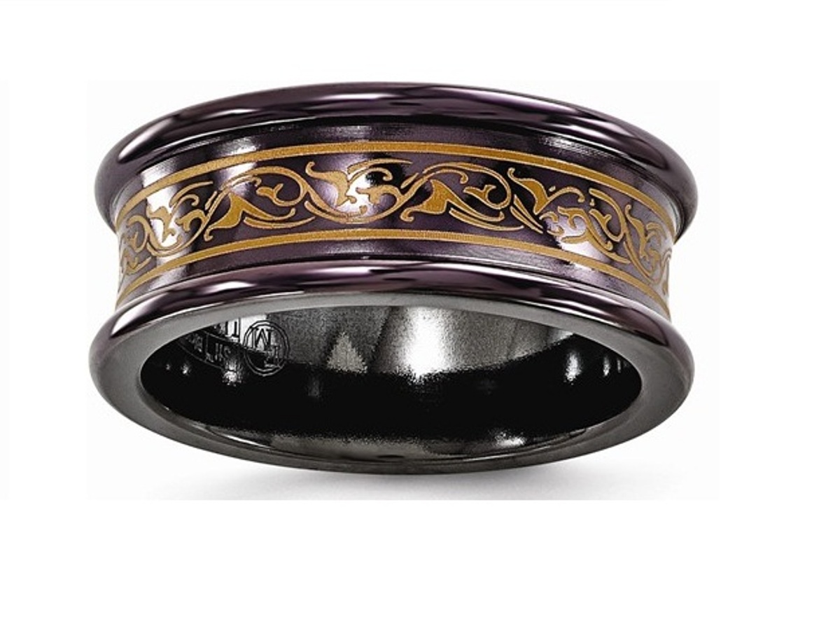 Edward Mirell Polished Black Titanium Concave Anodized Copper Color 8mm Wedding Band