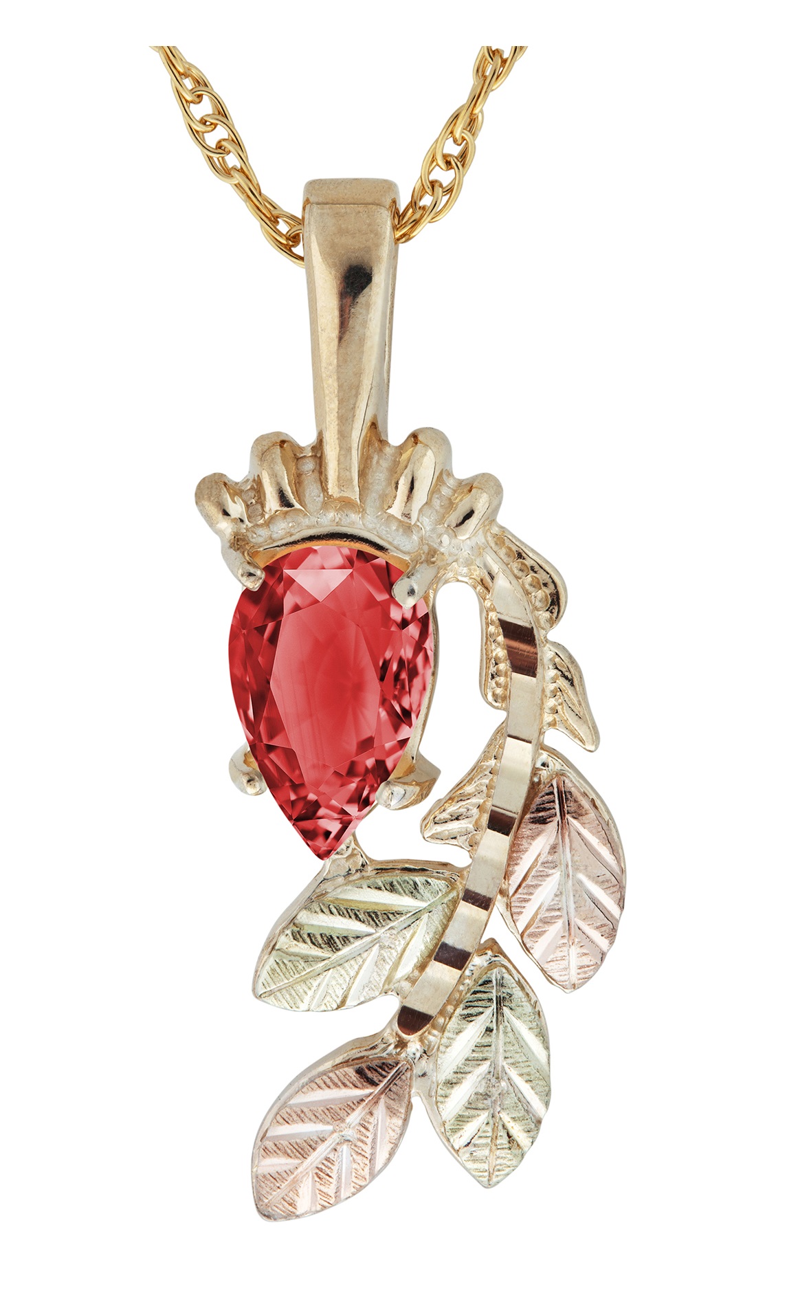 10K Yellow Gold Garnet Pear Shaped Pendant Necklace
