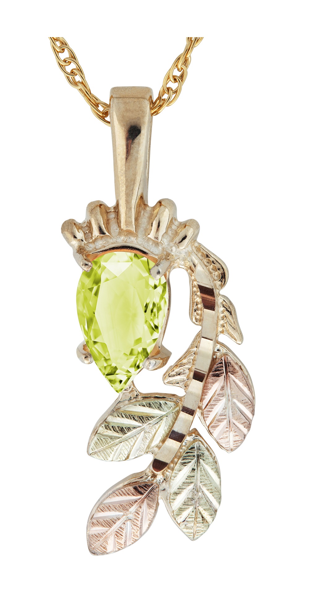 10K Yellow Gold Peridot Pear Shaped Pendant Necklace