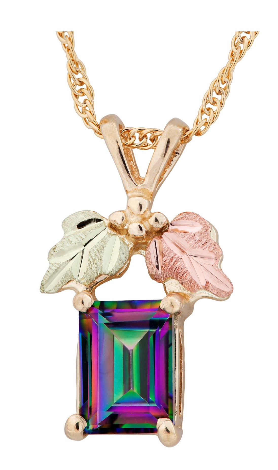 10K Yellow Gold Mystic Fire Topaz Pendant Necklace