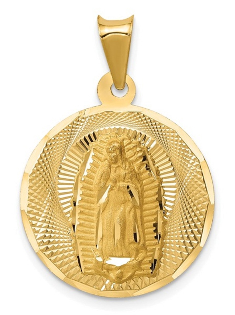 14K Polished D/C Lady Of Guadalupe Circle Pendant