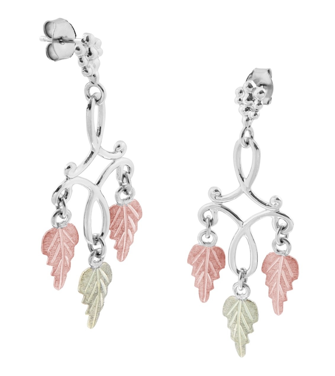 Chandelier Earrings, Sterling Silver, 12k Rose and Green Gold Black Hills Gold/><br />
<img decoding=
