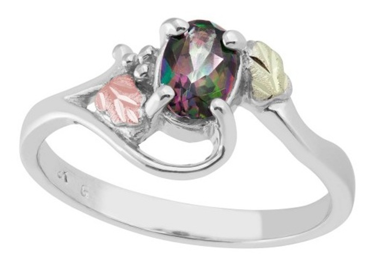 Oval Mystic Fire Topaz Bypass Ring, Sterling Silver, 12k Rose and Green Gold Black Hills Gold Motif/><br />
<img decoding=