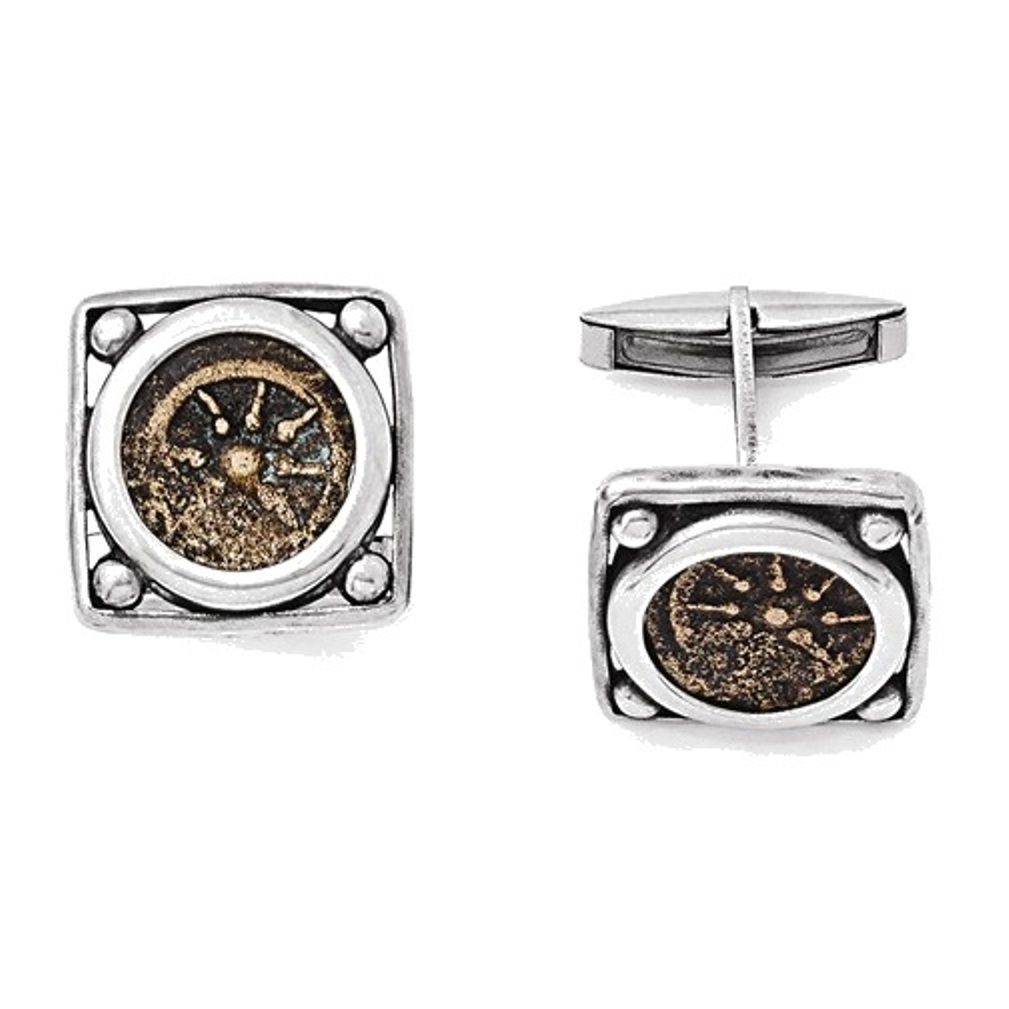 Sterling Silver and Bronze Antiqued Widows Mite Coin Cuff Links, 19MM 