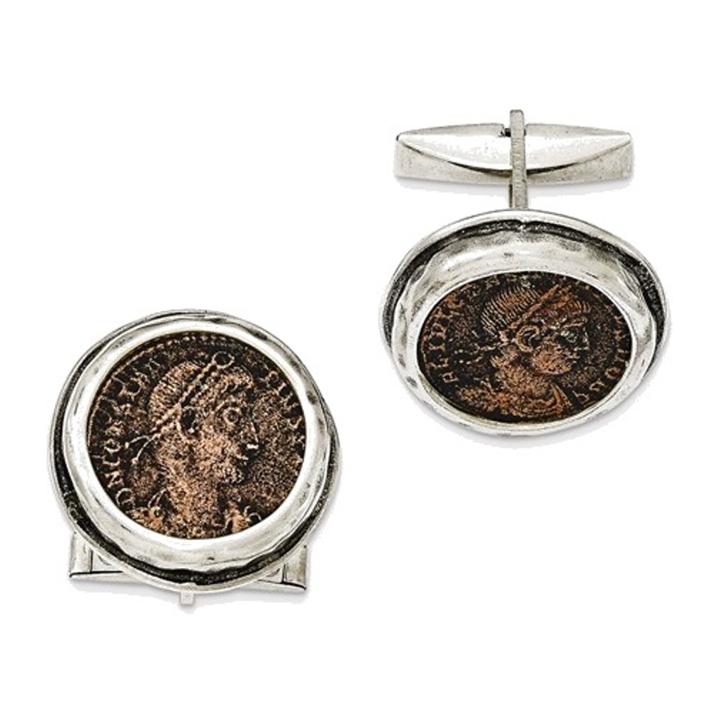 Sterling Silver Antiqued Roman Bronze Coin Cuff Links 