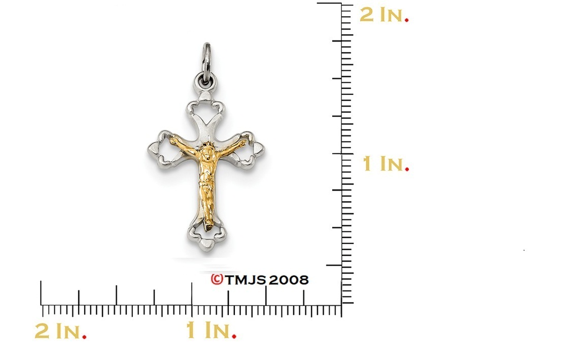 Diamond-Cut Fleur de Lis Budded Crucifix, Gold-Plated Sterling Silver Pendant (28X14.5MM)