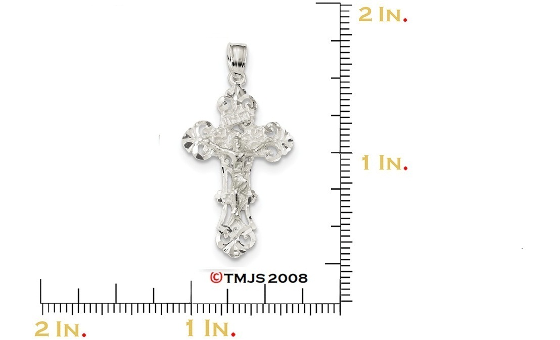 Diamond-Cut Fleur de Lis INRI Crucifix, Sterling Silver Pendant (38X19MM)