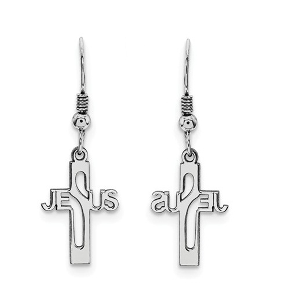 Sterling Silver Jesus Cross with Shepherd Hook Earrings