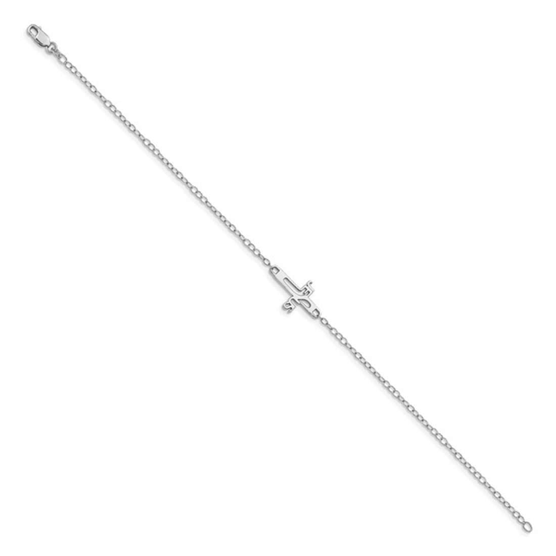 Sterling Silver Rhodium-Plated Jesus Cross Anklet
