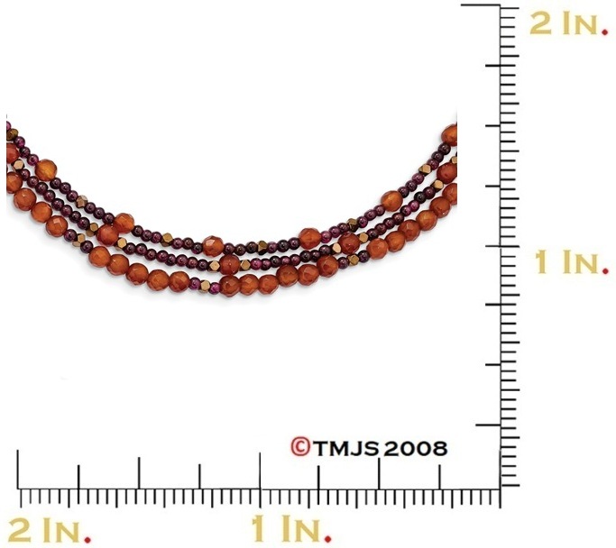 Sterling Silver Gold-Plated Carnelian,Garnet/Hematite 3-Strand Necklace, 18.5-20.5