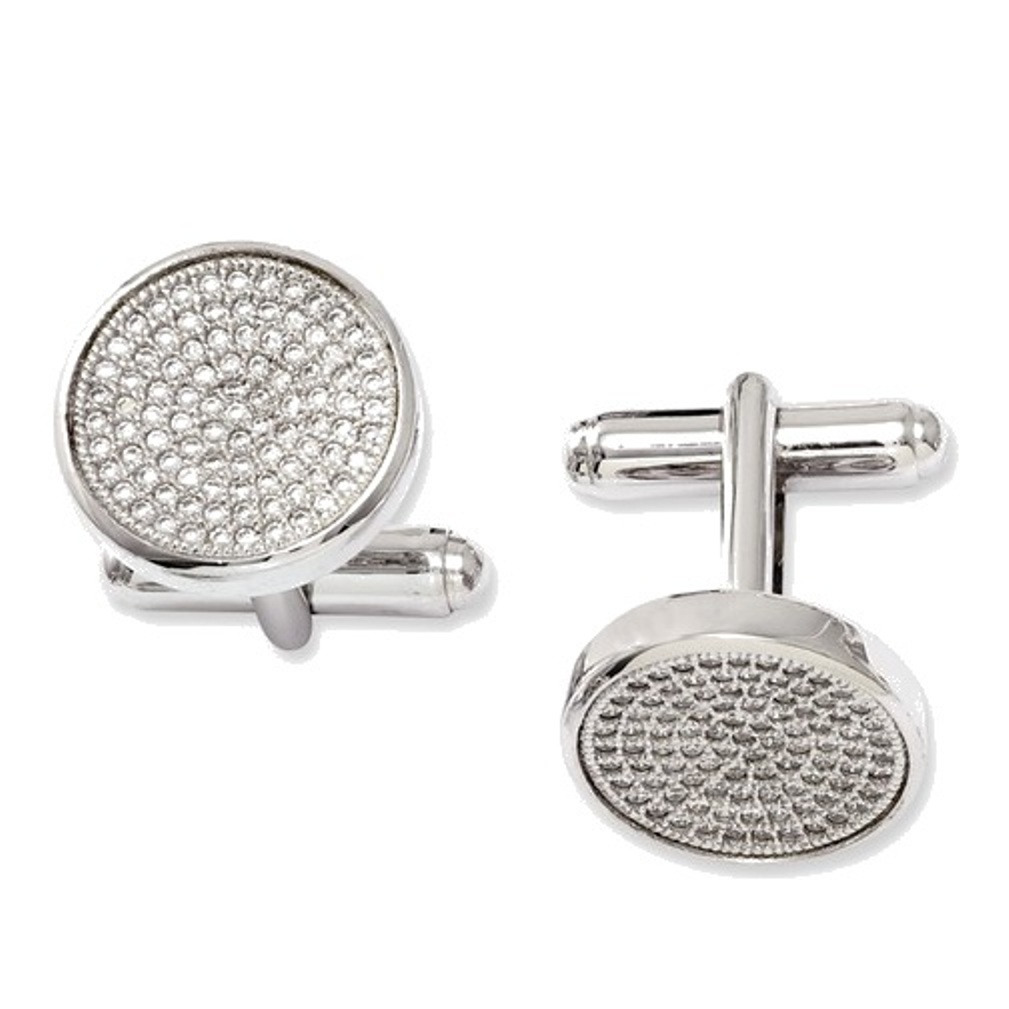 Rhodium-Plated Sterling Silver CZ Brilliant Pave' Cuff Links 