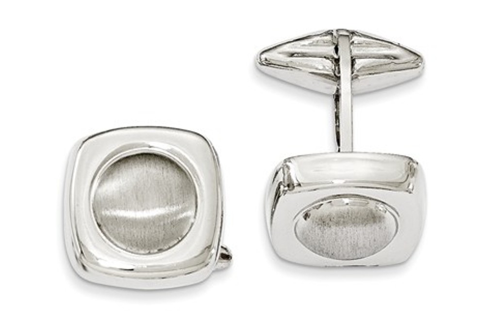 Sterling Silve satin Brushed Circle Center Cuff Links