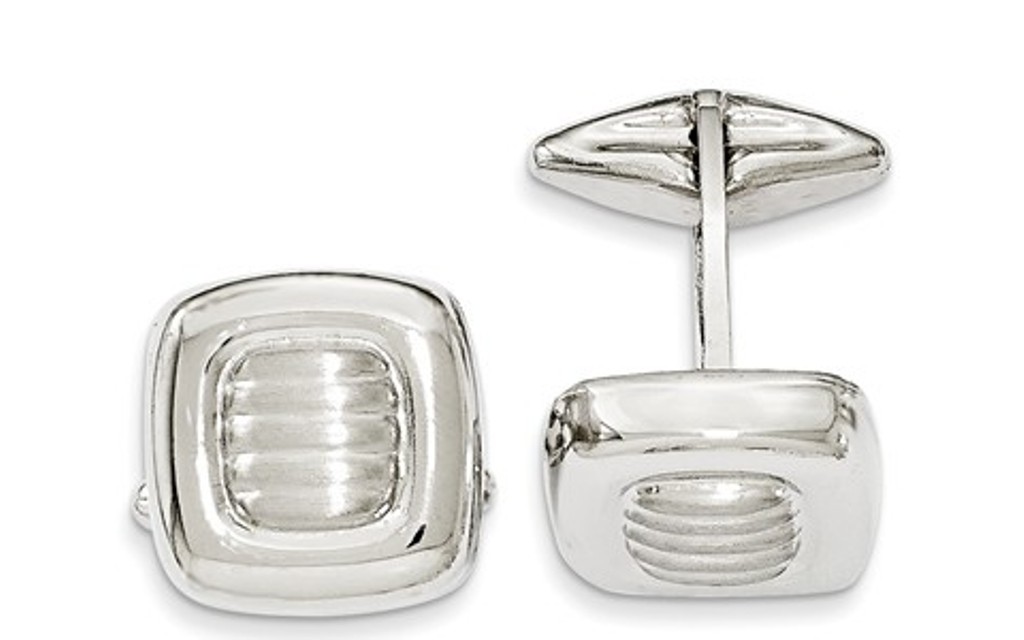 Sterling Silver Satin Brushed Grooved Squares Cuff Links