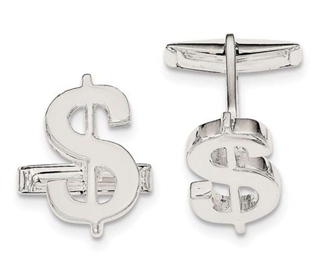 Sterling Silver Toggle Back Money Sign Cuff Links, 