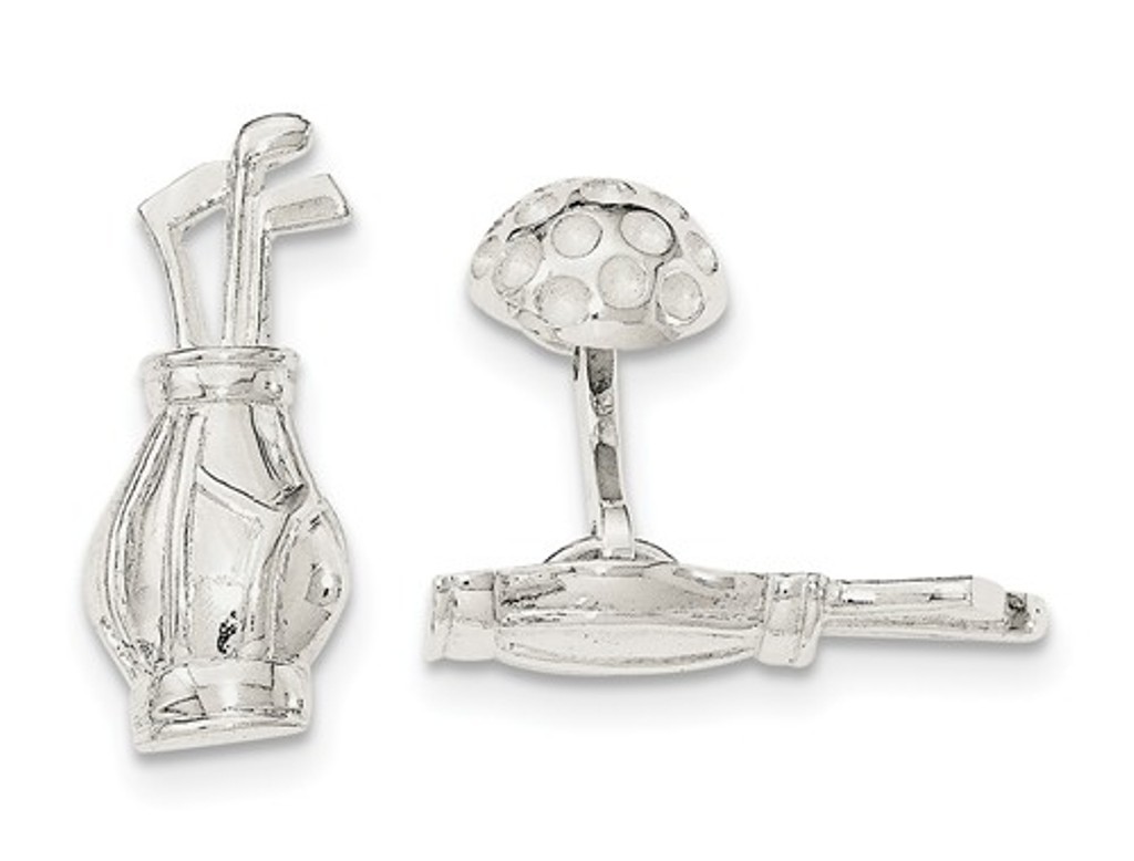 Sterling Silver Polished Reversible Golf Clubs and Ball Cuff Links, 