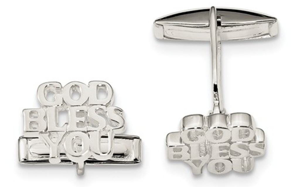 Sterling Silver God BLESS YOU Toggle Back Cuff Links, 11.3MMX14.9MM