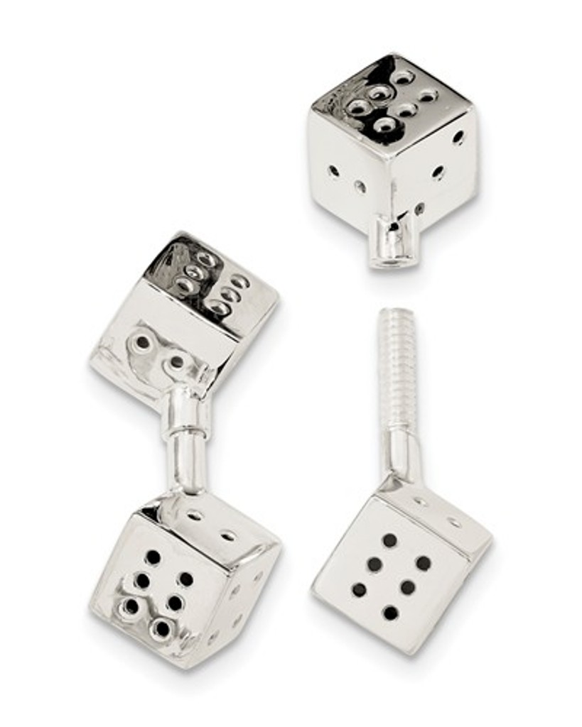 Sterling Silver Polished Screw-on Dice Cuff Links, 34.4MMX15.2MM