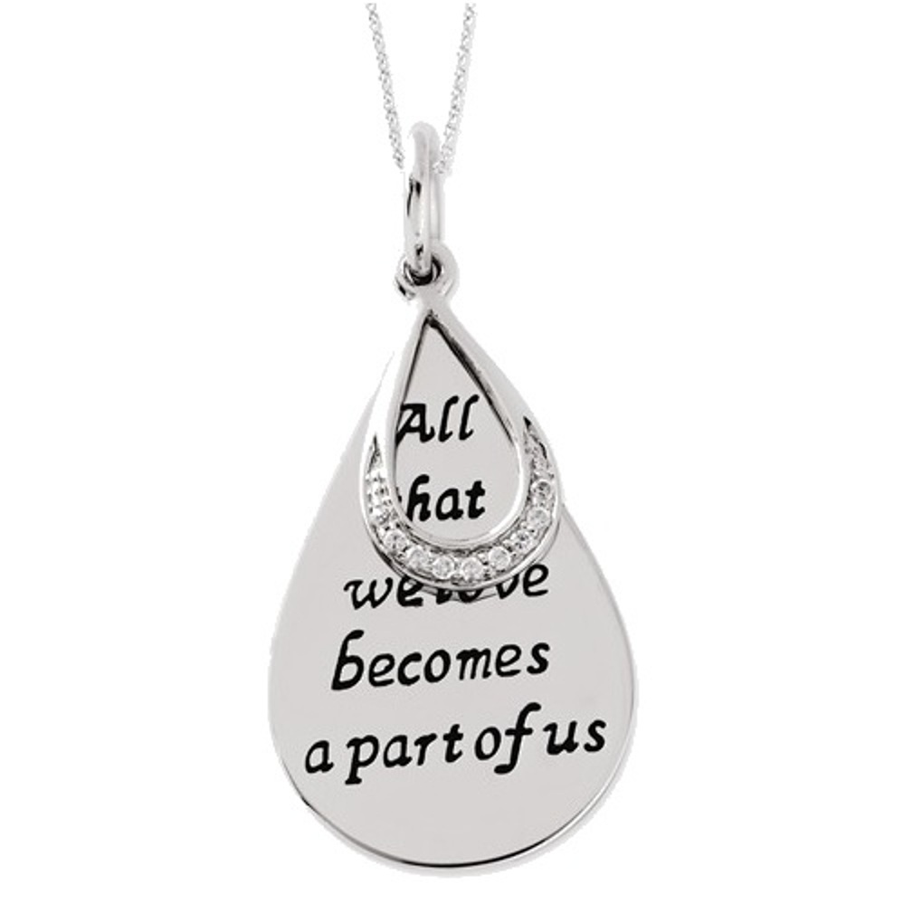 Antiqued 'All That We Love Becomes' CZ Teardrop Necklace,  Rhodium-Plated Sterling Silver, 18