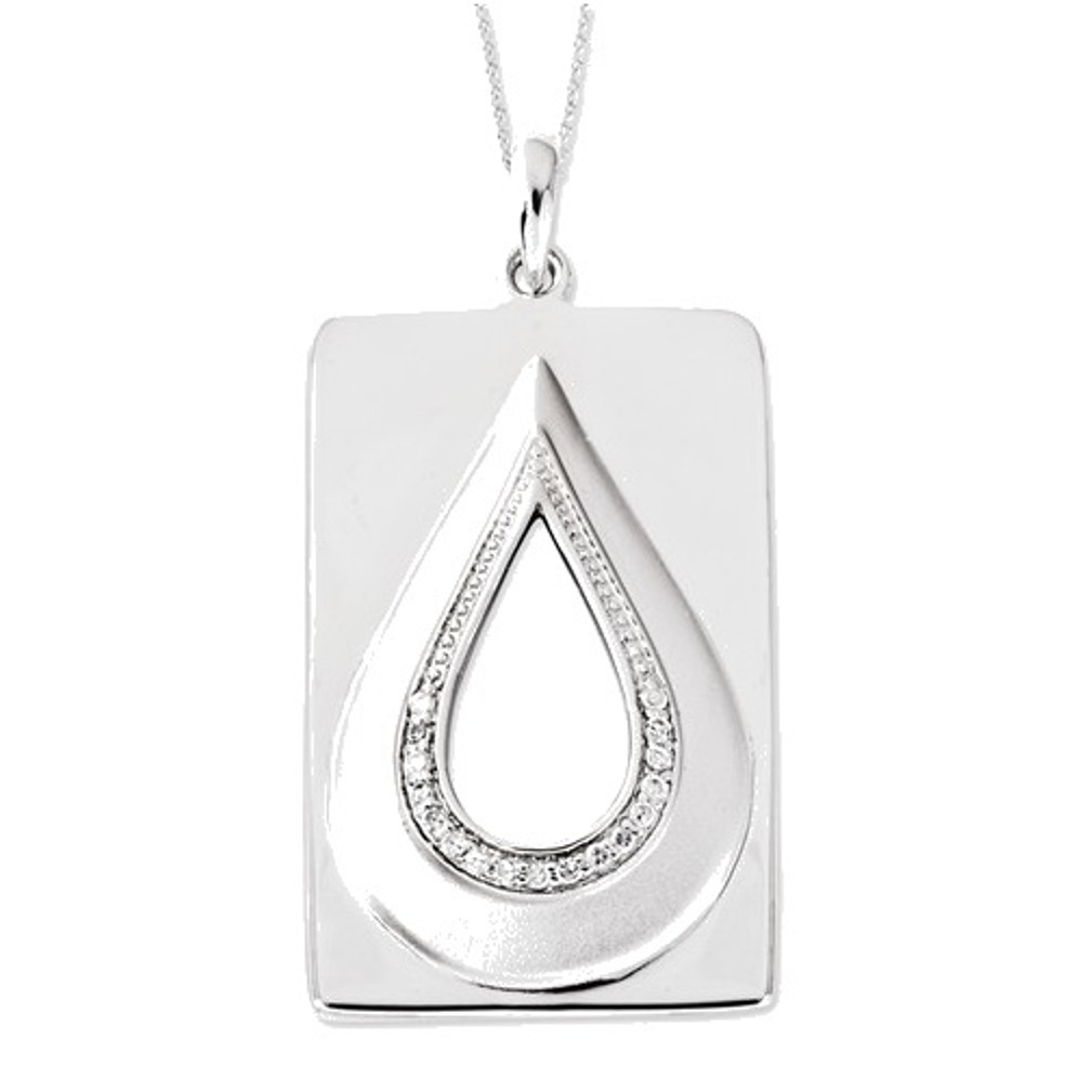 CZ He Will Wipe Away Our Tears Antiqued Pendant Necklace, Rhodium-Plated Sterling Silver, 18