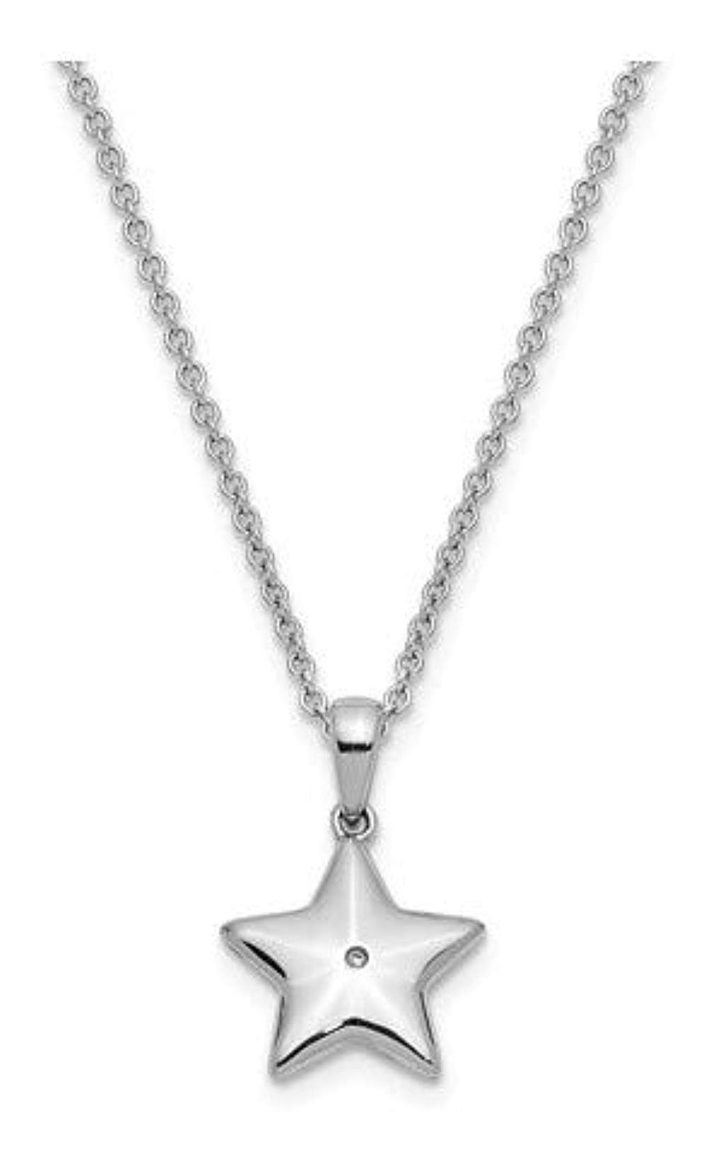 Girl's CZ 'Dream Big Star' Pendant Necklace, Rhodium-Plated Sterling Silver, 14-6