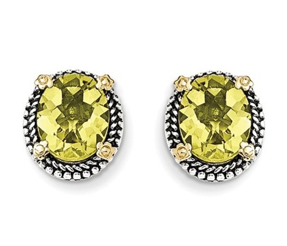 Sterling Silver and 14k Yellow Gold Oval Lemon Quartz Earrings