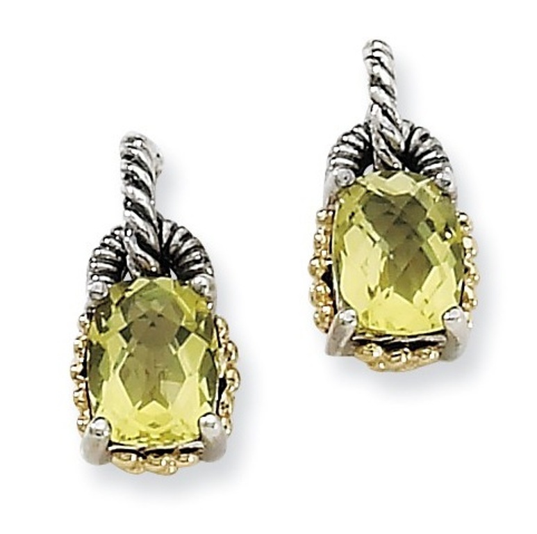 Sterling Silver and 14k Yellow Gold Lemon Quartz Earrings