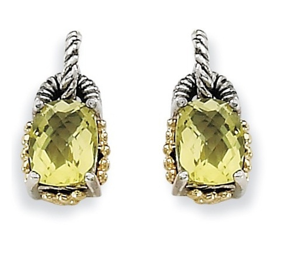 Sterling Silver and 14k Yellow Gold Lemon Quartz Earrings