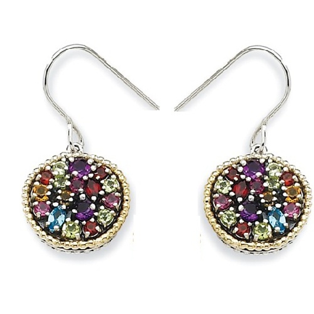 Sterling Silver and 14k Yellow Gold Multi color Gemstone Earrings