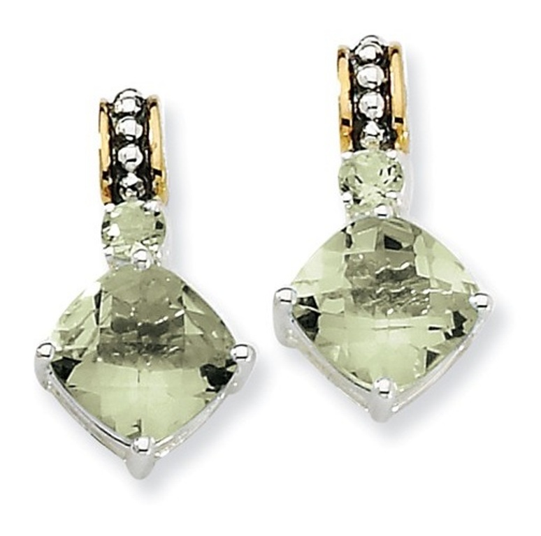 Sterling Silver and 14k Yellow Gold Green Quartz Earrings